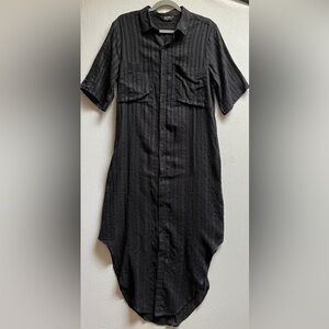 NEUW Nieuwlandstraat Black Semi-Sheer Button Down Midi Shirt Dress Size 8